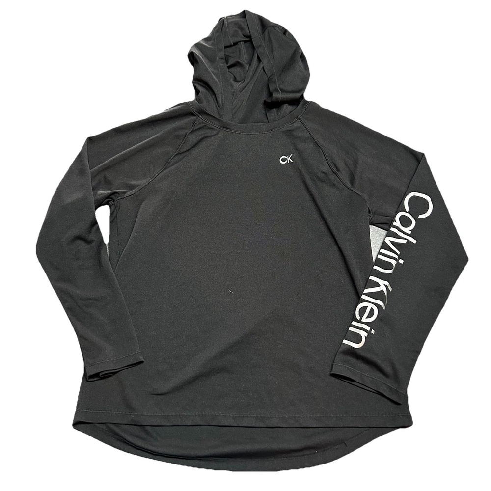 Calvin‎ Klein Women's Black Long Sleeve Hoodie Tee M Logo Casual Streetwear